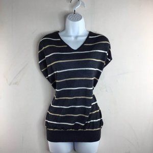 Ozoc Womens Black Colorblock V Neck Sleeveless Blouse Top Size 38